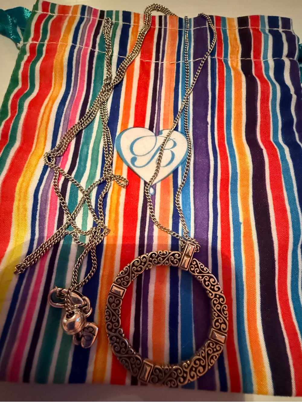 Brighton Silver Filigree Circle Key & Card Holder Necklace
